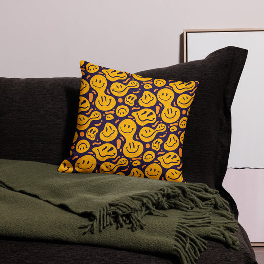 Distorted Smile Emoticon Pattern All-Over Print Premium Pillow