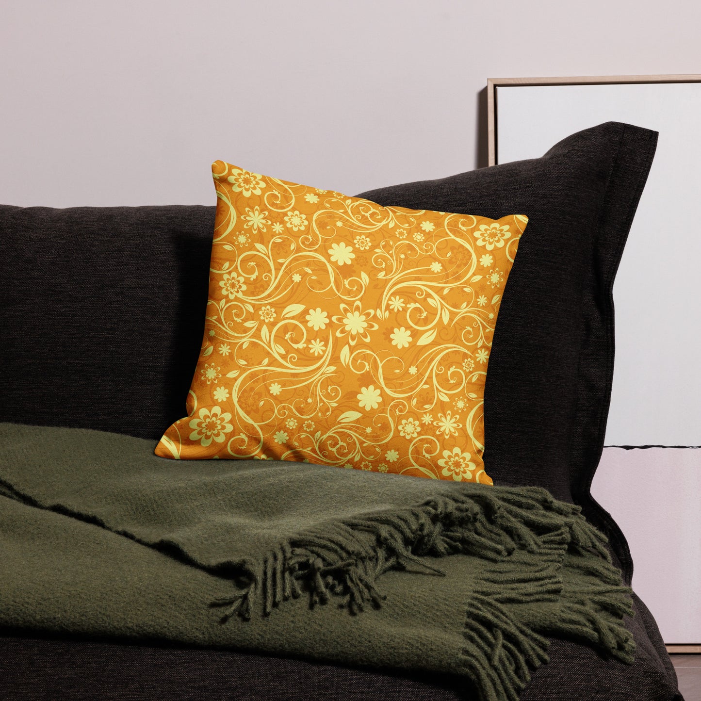 Elegant Decorative Ornamental Floral Pattern All-Over Print Premium Pillow