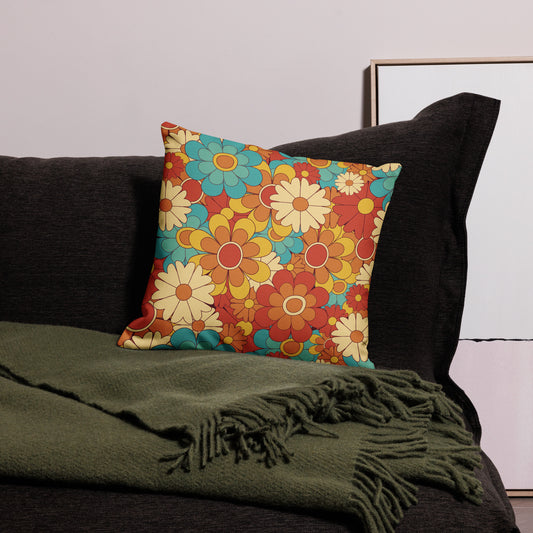 Vintage Retro Colors Groovy Floral Pattern All-Over Print Premium Pillow
