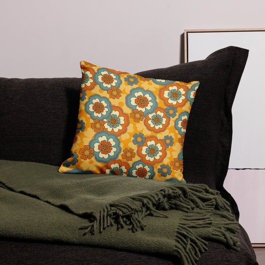 Vintage Retro Colors Groovy Flowers Pattern All-Over Print Premium Pillow