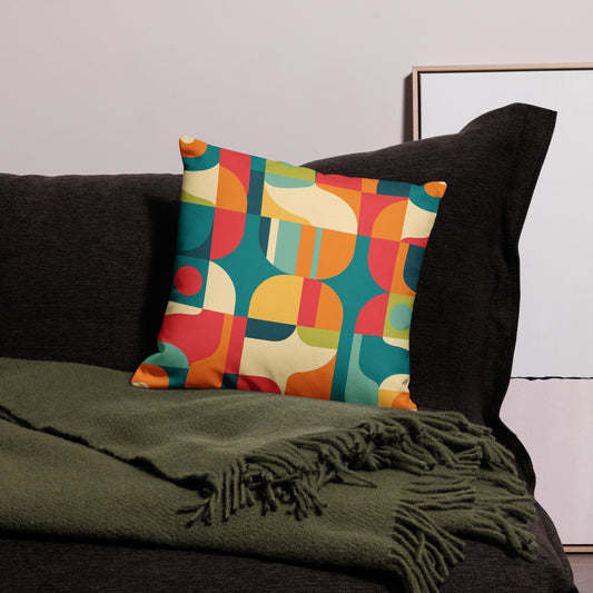 Abstract Retro Style Shapes Pattern All-Over Print Premium Pillow
