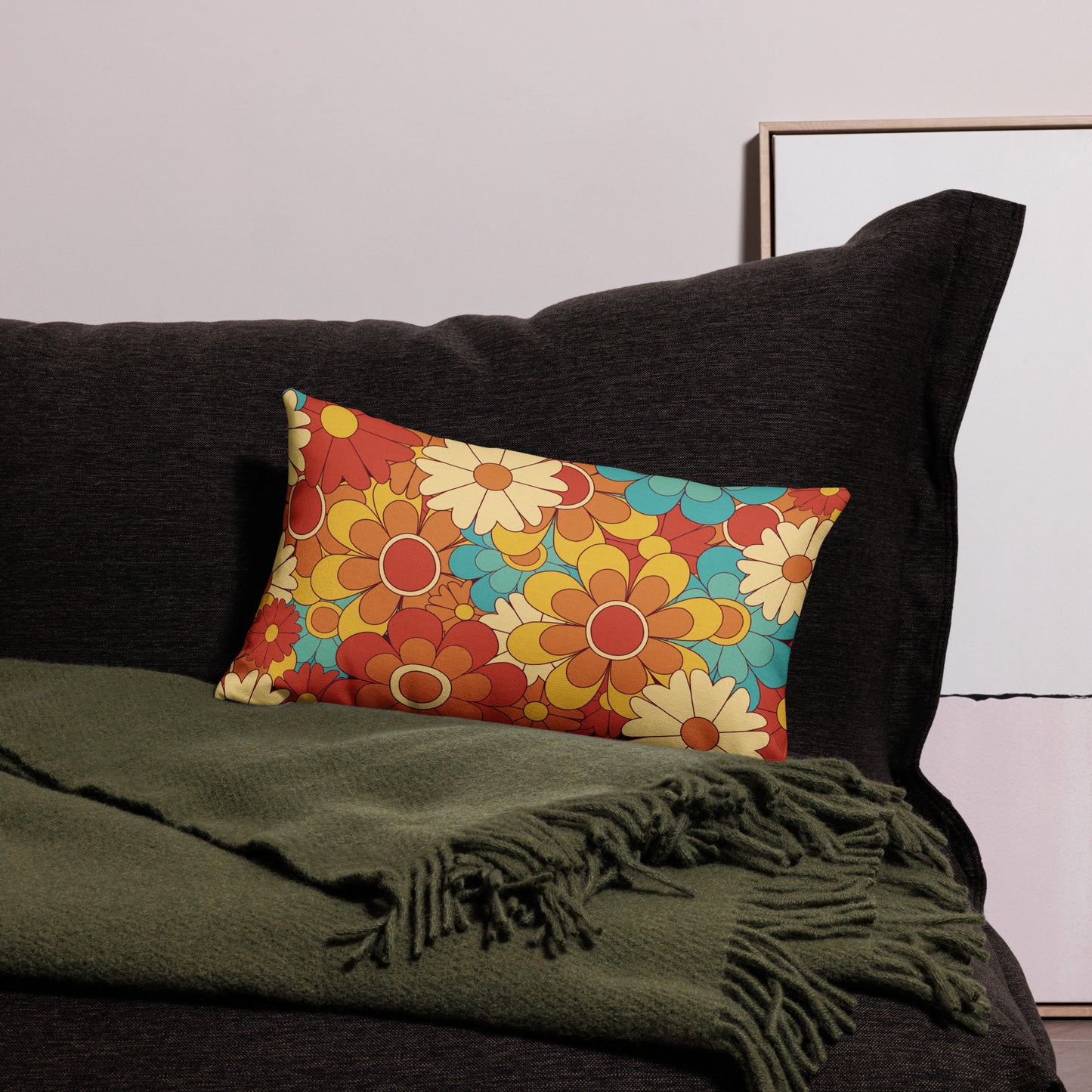 Vintage Retro Colors Groovy Floral Pattern All-Over Print Premium Pillow