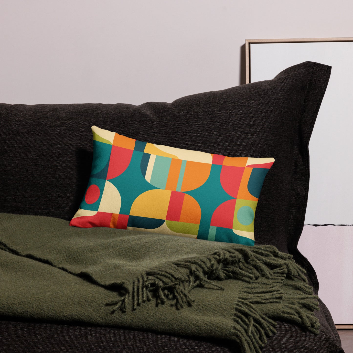Abstract Retro Style Shapes Pattern All-Over Print Premium Pillow