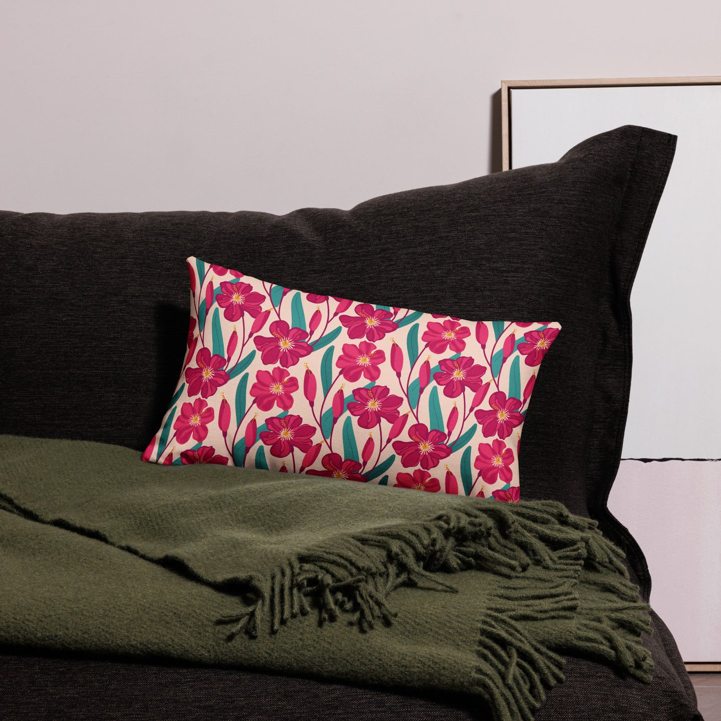 Hibiscus Flower Pattern All-Over Print Premium Pillow
