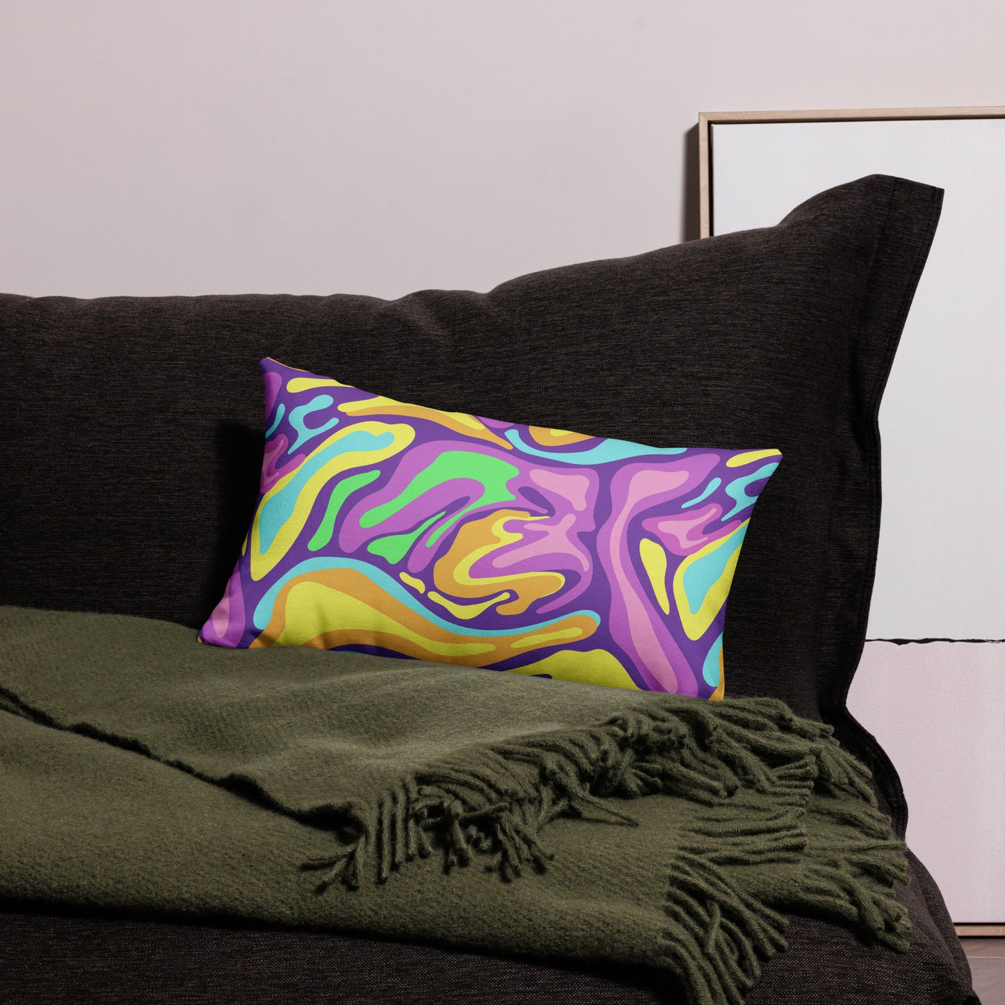 Colorful Groovy Psychedelic Wave Pattern All-Over Print Premium Pillow