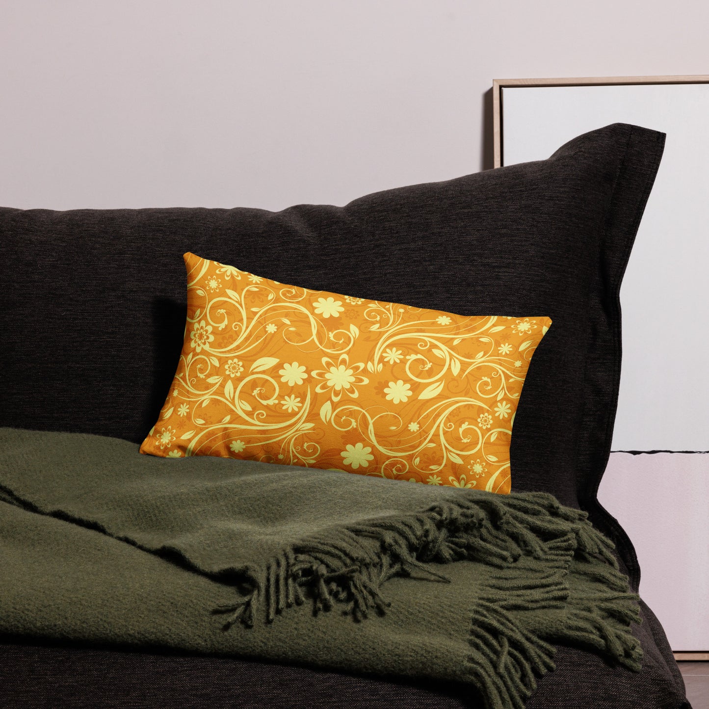 Elegant Decorative Ornamental Floral Pattern All-Over Print Premium Pillow