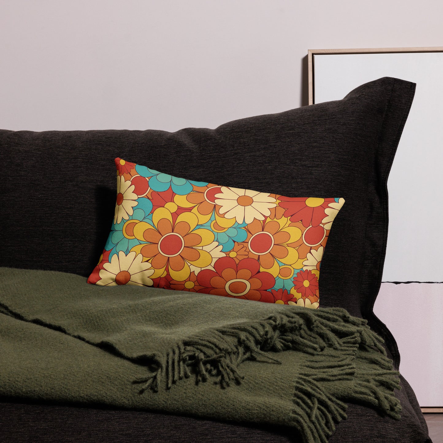 Vintage Retro Colors Groovy Floral Pattern All-Over Print Premium Pillow