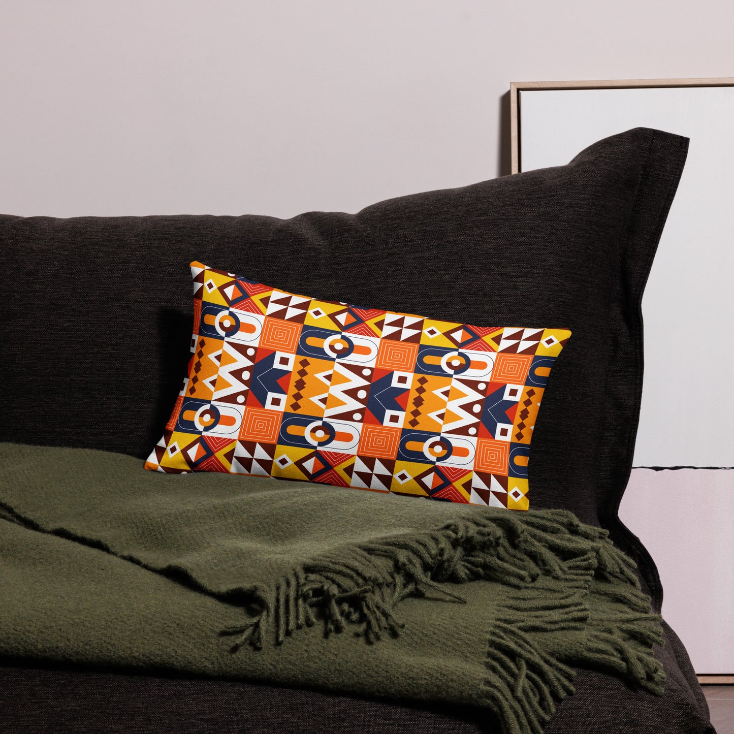 Polygonal Motif Pattern All-Over Print Premium Pillow
