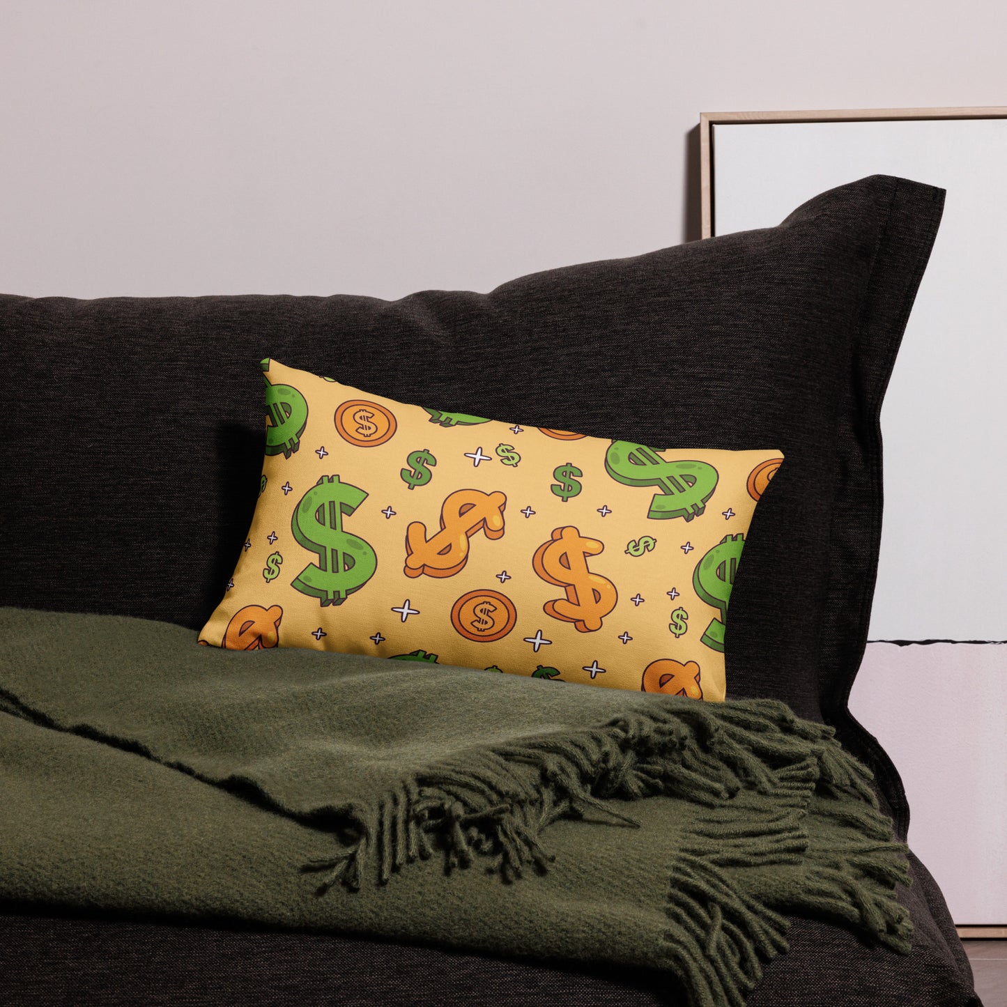 Dollar Currency Sign Pattern All-Over Print Premium Pillow