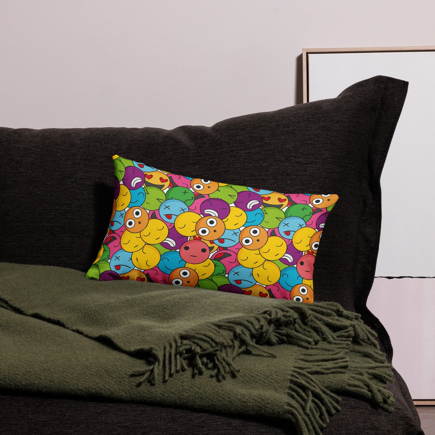 Creative Colorful Emoticons Pattern All-Over Print Premium Pillow