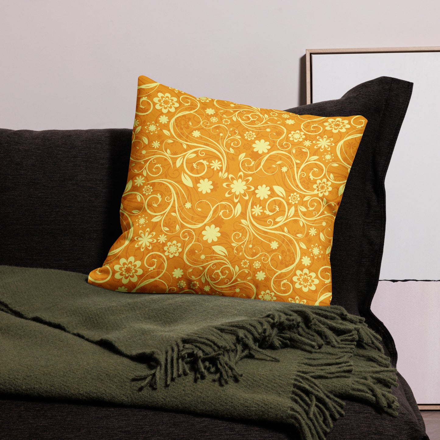Elegant Decorative Ornamental Floral Pattern All-Over Print Premium Pillow