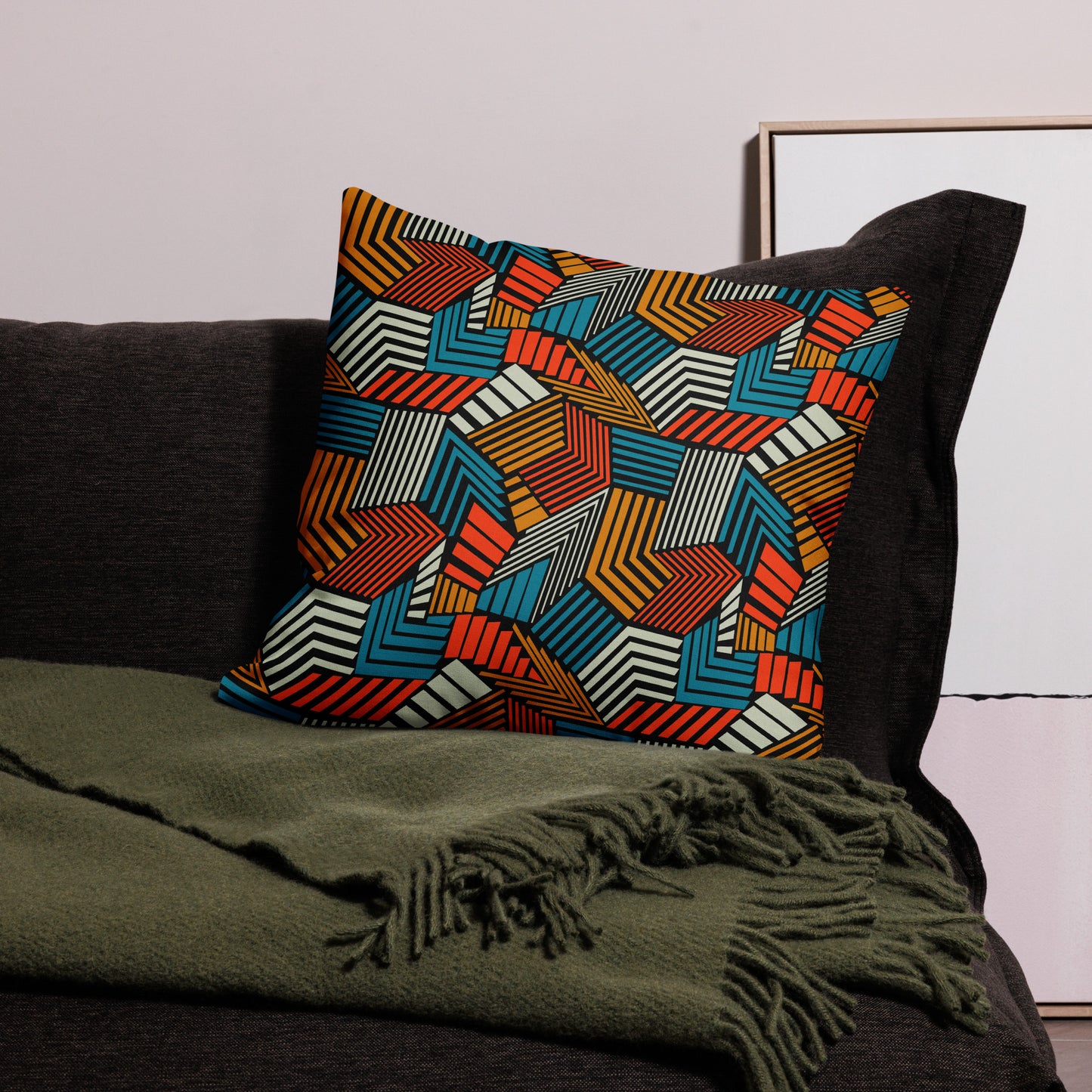 Seamless Abstract Pattern Depicting Colored Lines All-Over Print Premium Pillow