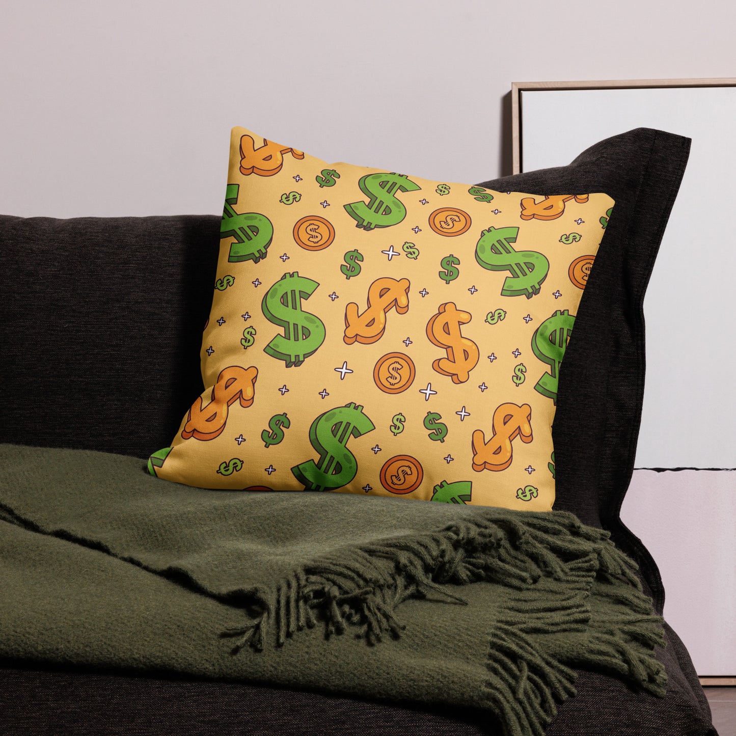 Dollar Currency Sign Pattern All-Over Print Premium Pillow