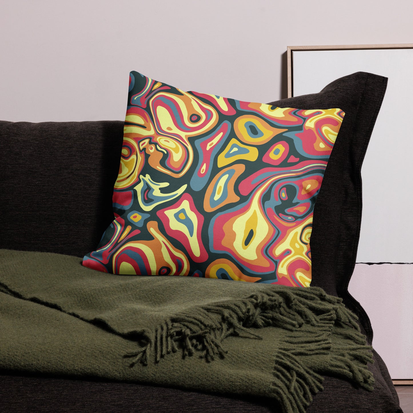 Colorful Groovy Psychedelic Pattern All-Over Print Premium Pillow