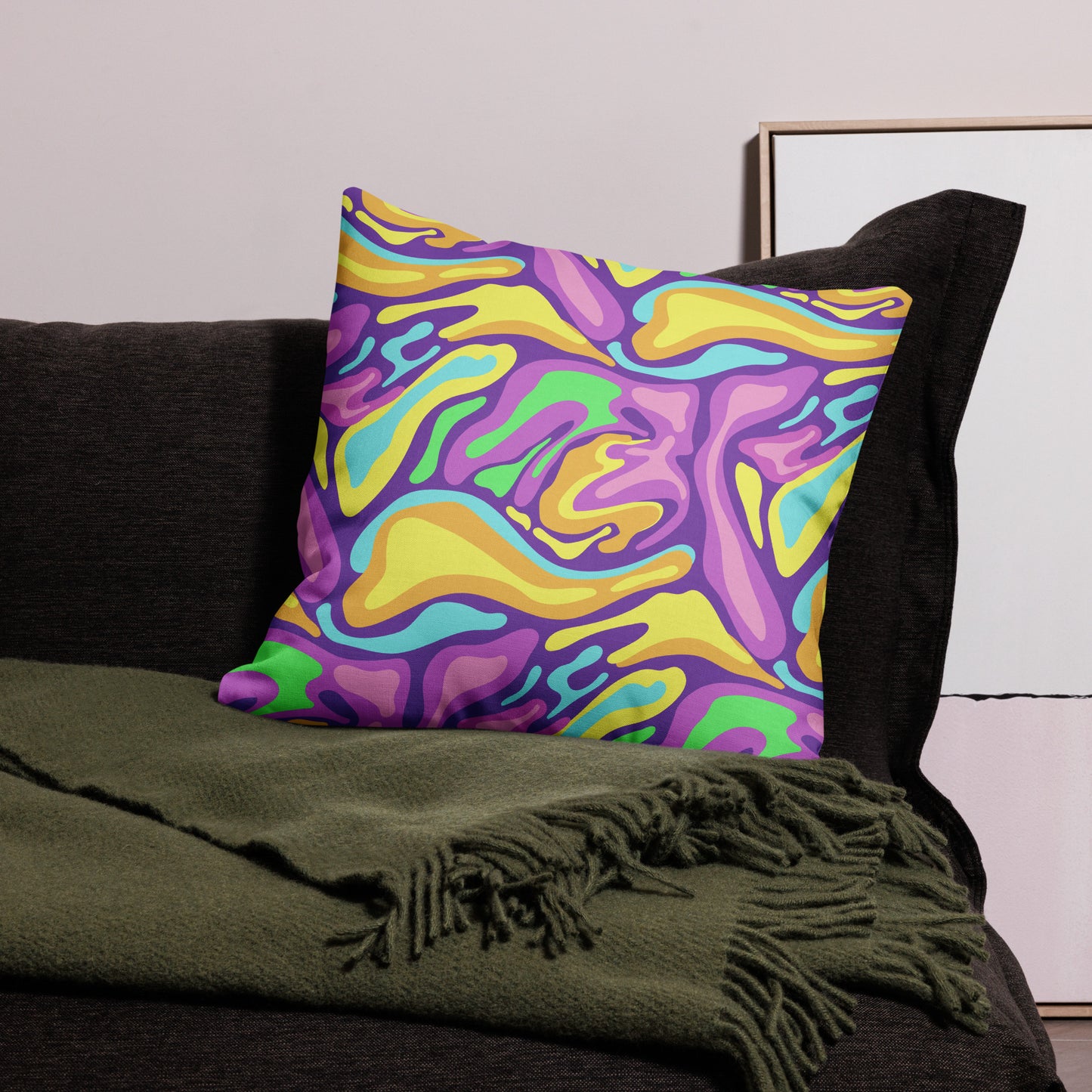 Colorful Groovy Psychedelic Wave Pattern All-Over Print Premium Pillow