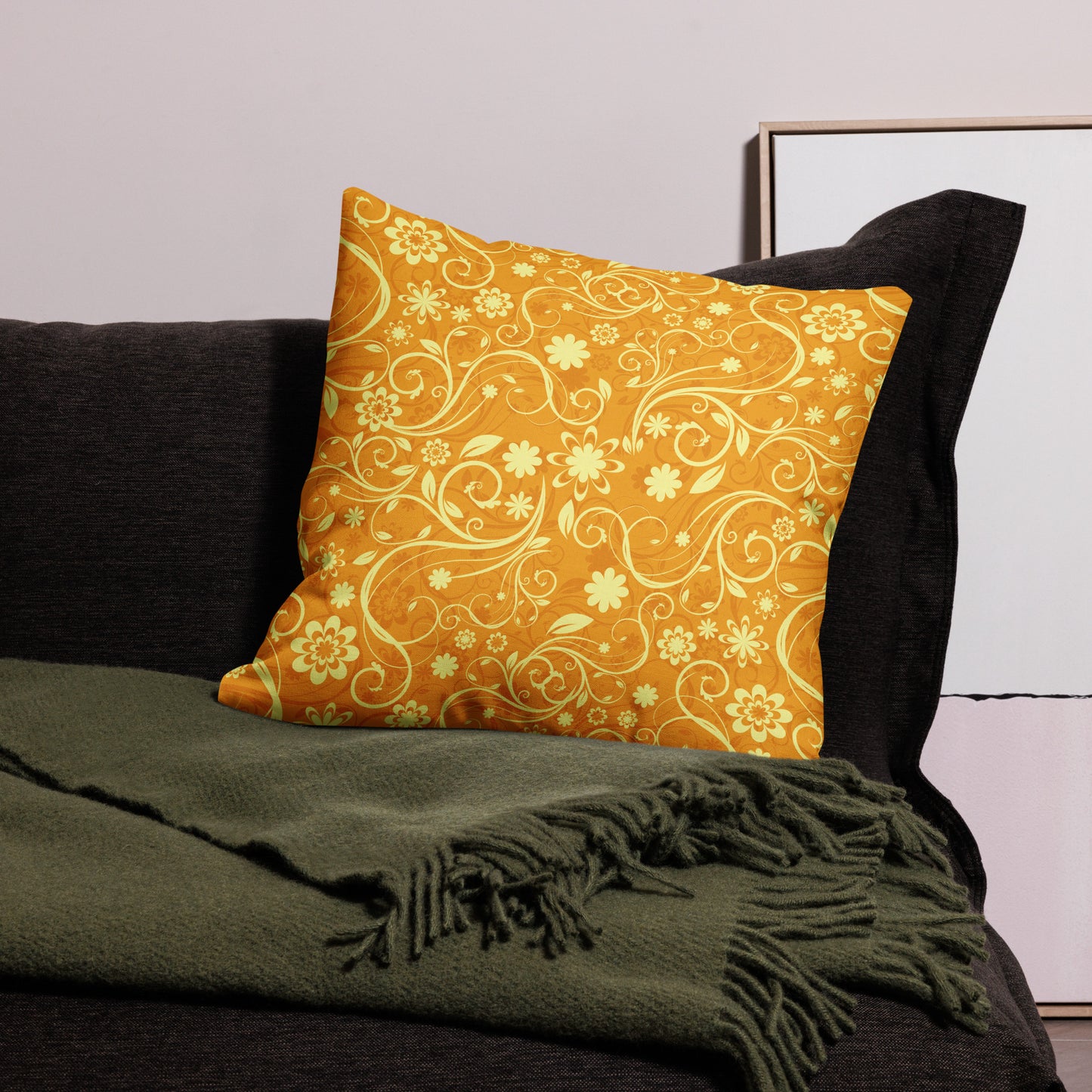 Elegant Decorative Ornamental Floral Pattern All-Over Print Premium Pillow