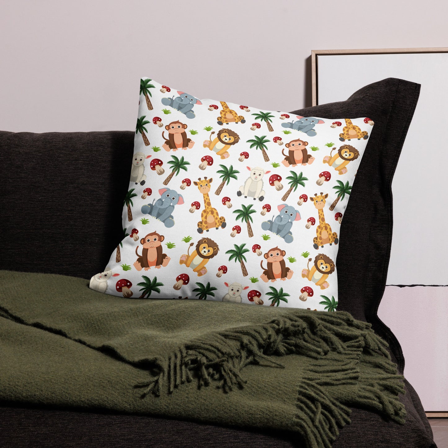 Cute Animals Seamless Pattern All-Over Print Premium Pillow
