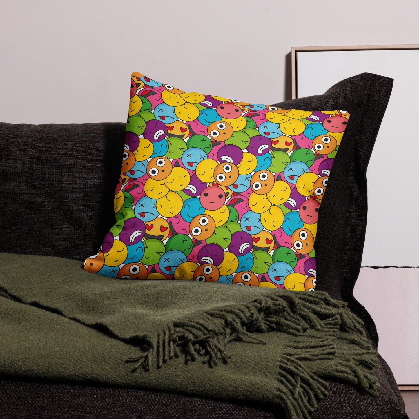 Creative Colorful Emoticons Pattern All-Over Print Premium Pillow