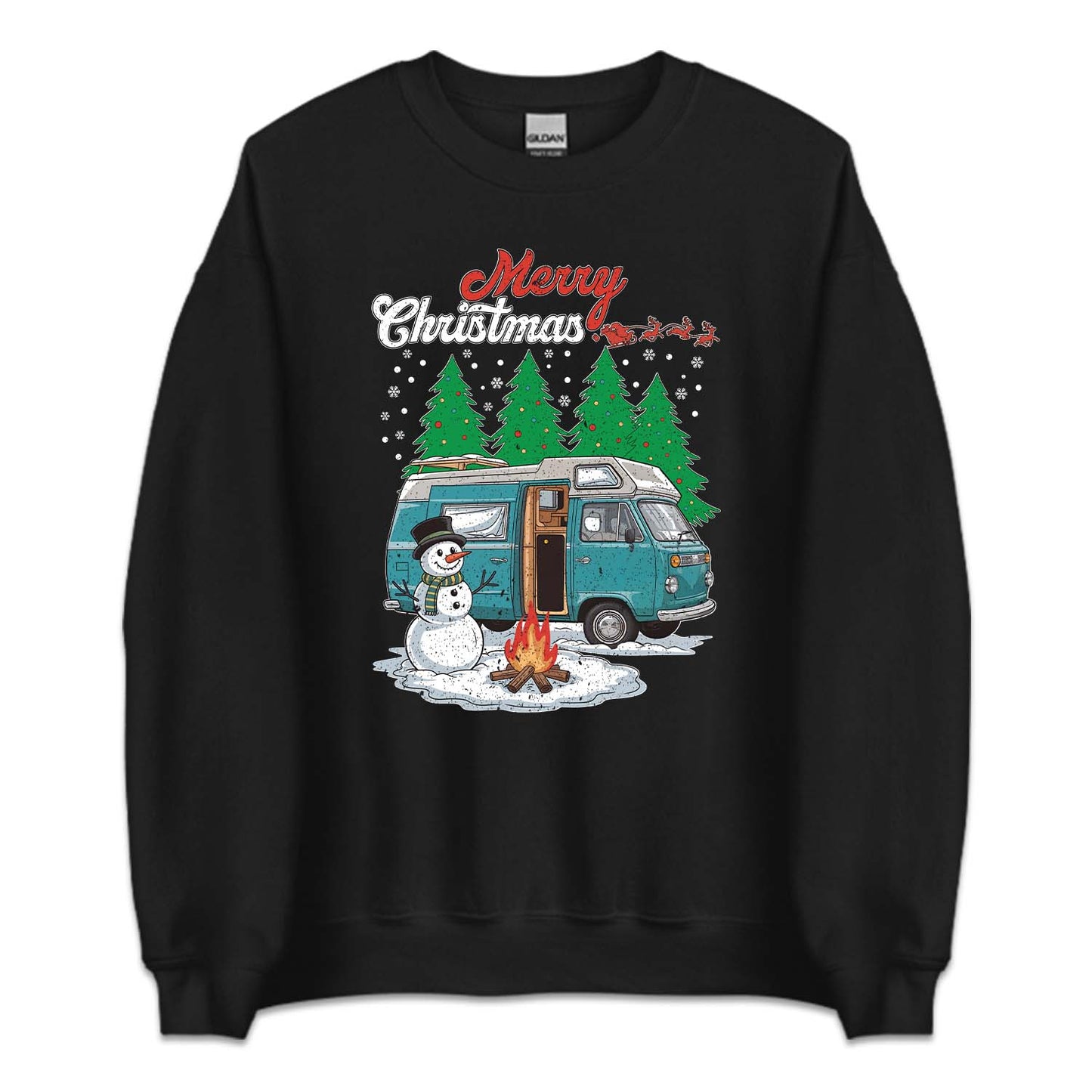 Merry Christmas Camper Van Snowman Campfire RV Xmas | PRODUCT CODE: MYRCHPEVNAS