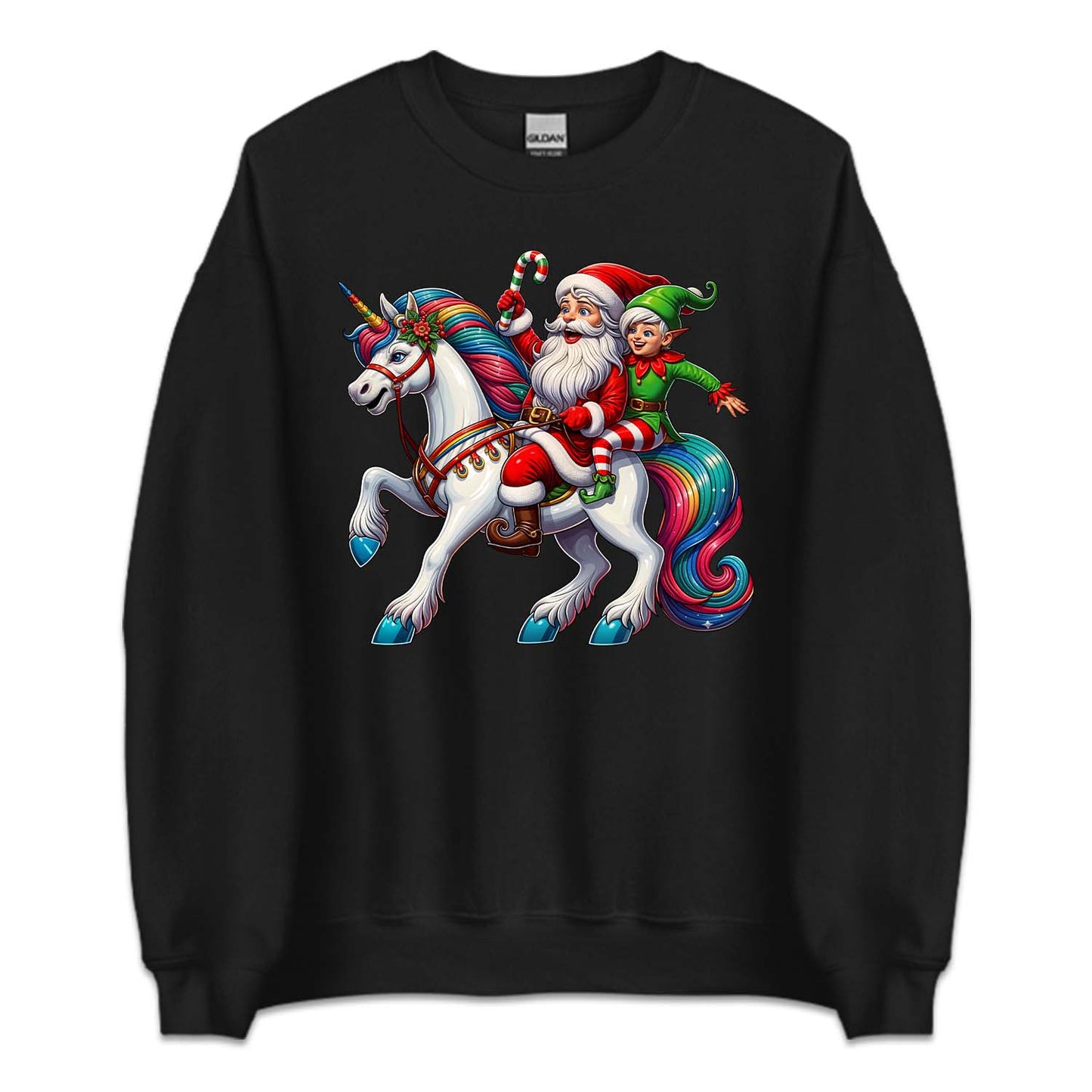 Santa Claus & Elf Riding Unicorn Funny Christmas Magical Xmas | PRODUCT CODE: STANUSDEFLUR