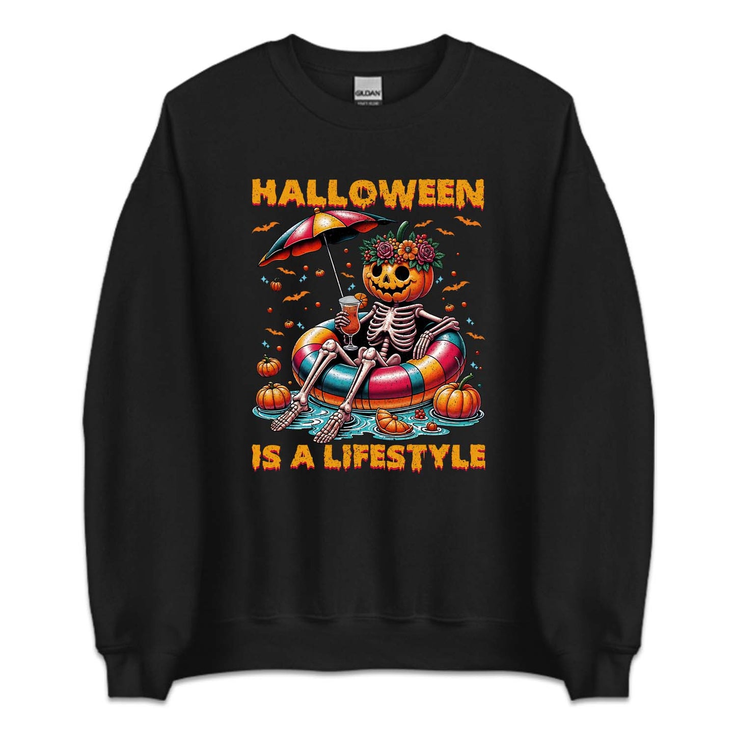 Halloween Is A Lifestyle Spooky Pool Party Pumpkin Skeleton | PRODUCT CODE: HLWSALFSY