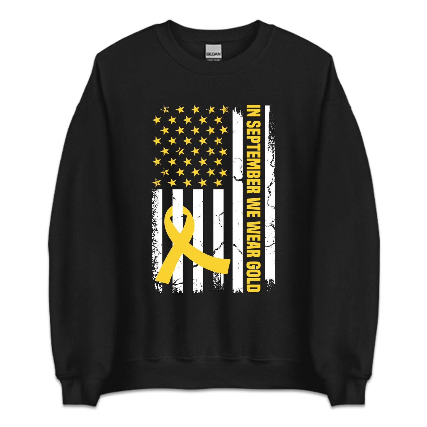 Childhood Cancer Awareness In September We Wear Gold USA Flag | PRODUCT CODE: NSPTMBWRG
