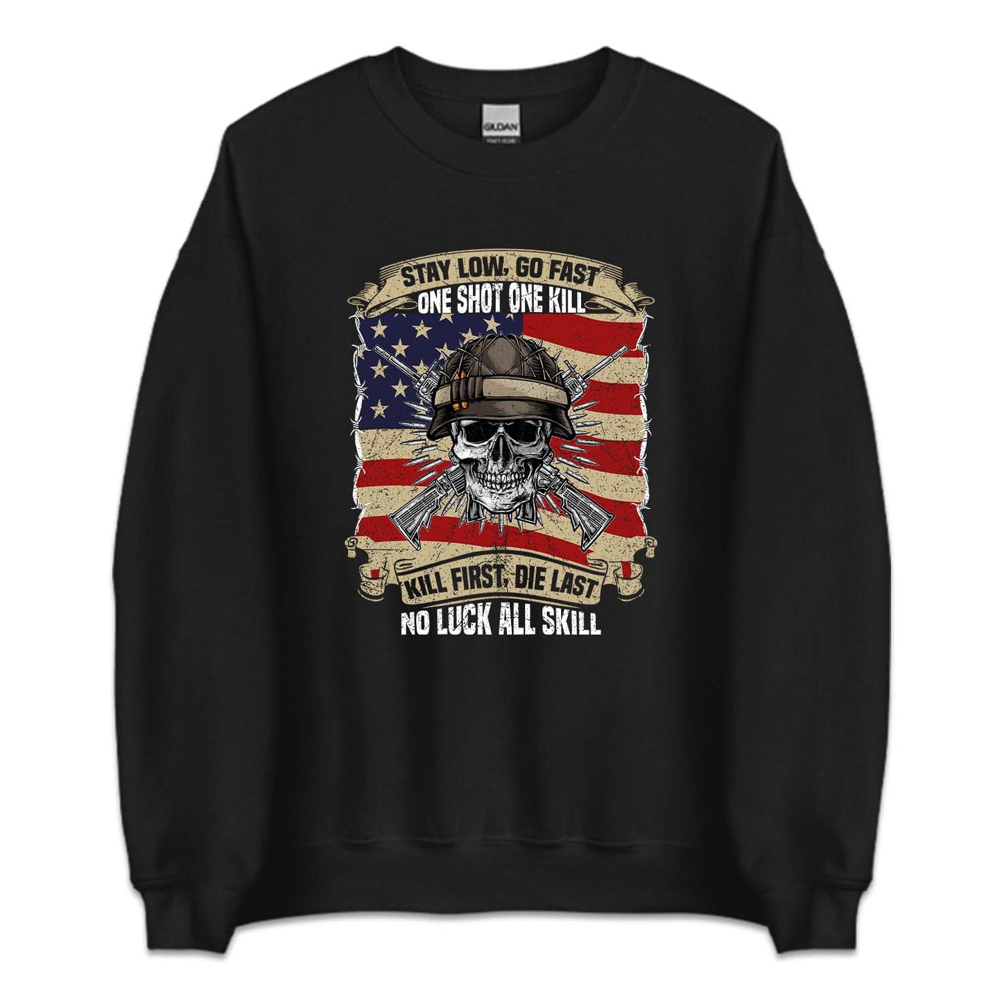 Stay Low Go Fast, One Shot One Kill USA Military Soldier Skull | PRODUCT CODE: MLTSKLVTRNDY