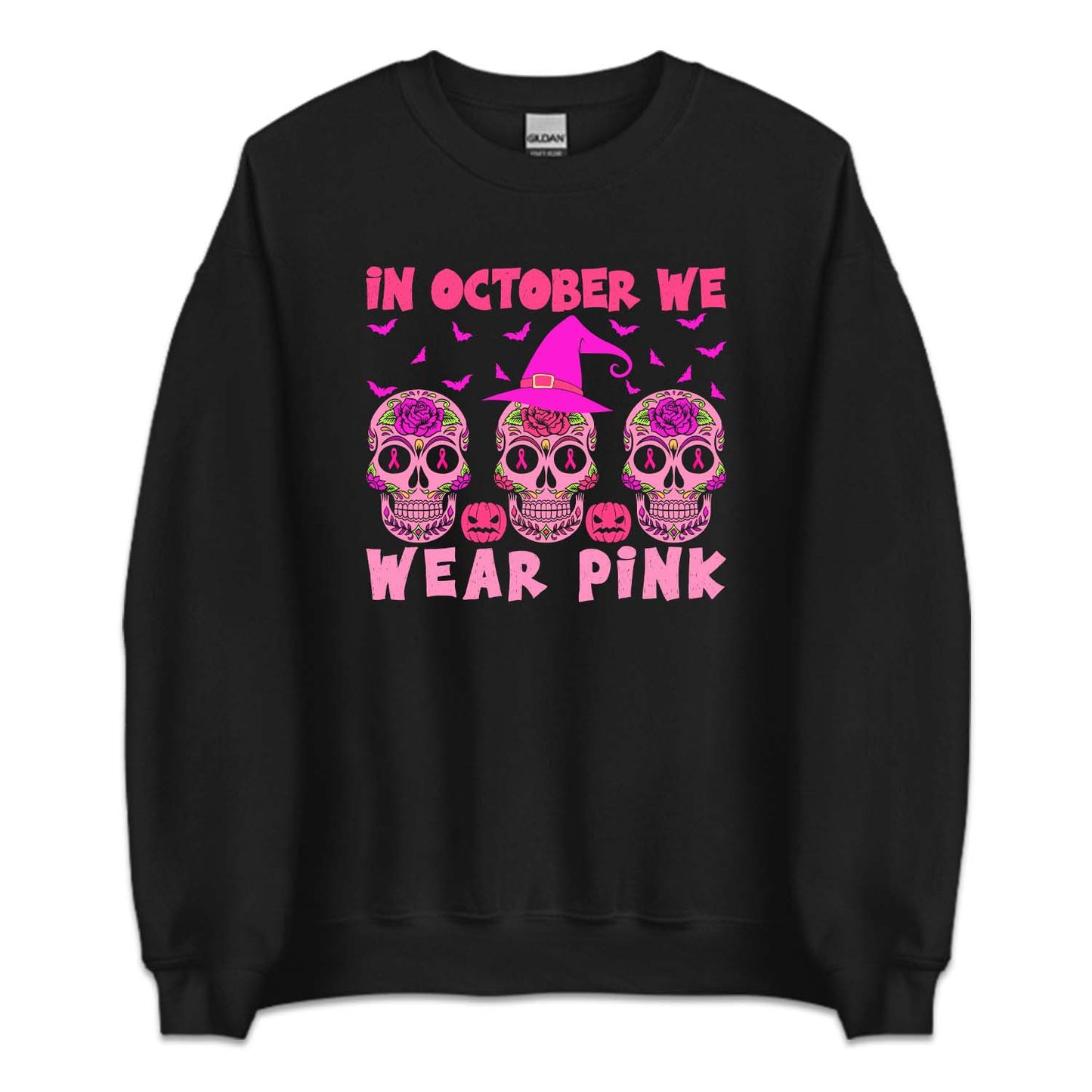 In October We Wear Pink Halloween Breast Cancer Sugar Skull | PRODUCT CODE: SGRKLUSOCB