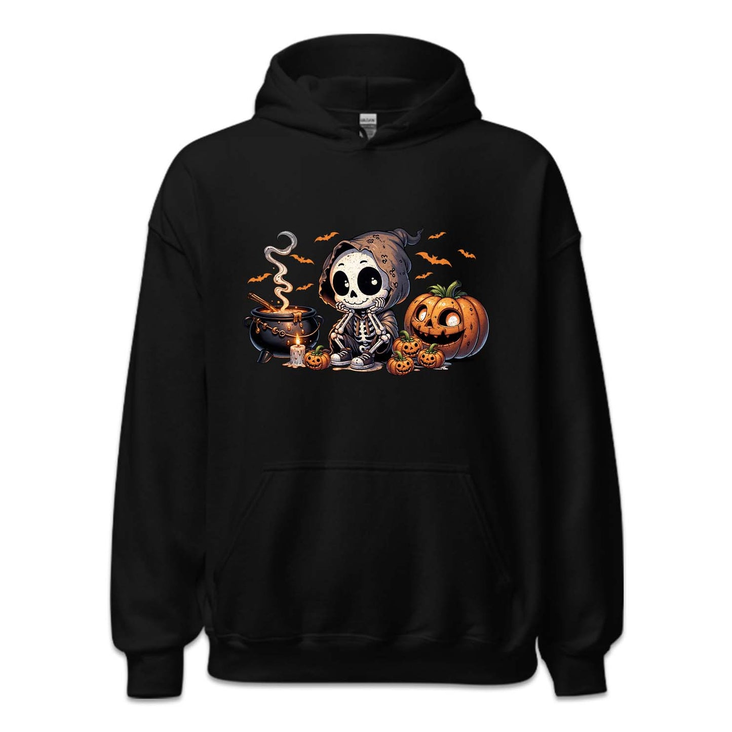 Halloween Cartoon Skeleton Cauldron & Pumpkins Spooky Flying Bats | PRODUCT CODE: HLWCRTOSKL