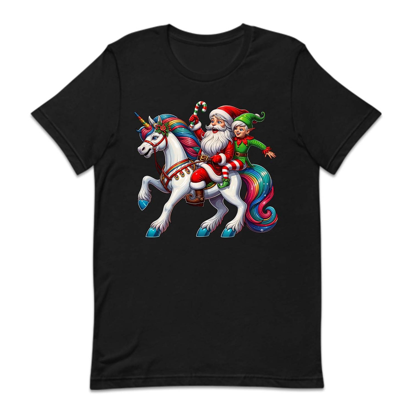 Santa Claus & Elf Riding Unicorn Funny Christmas Magical Xmas | PRODUCT CODE: STANUSDEFLUR