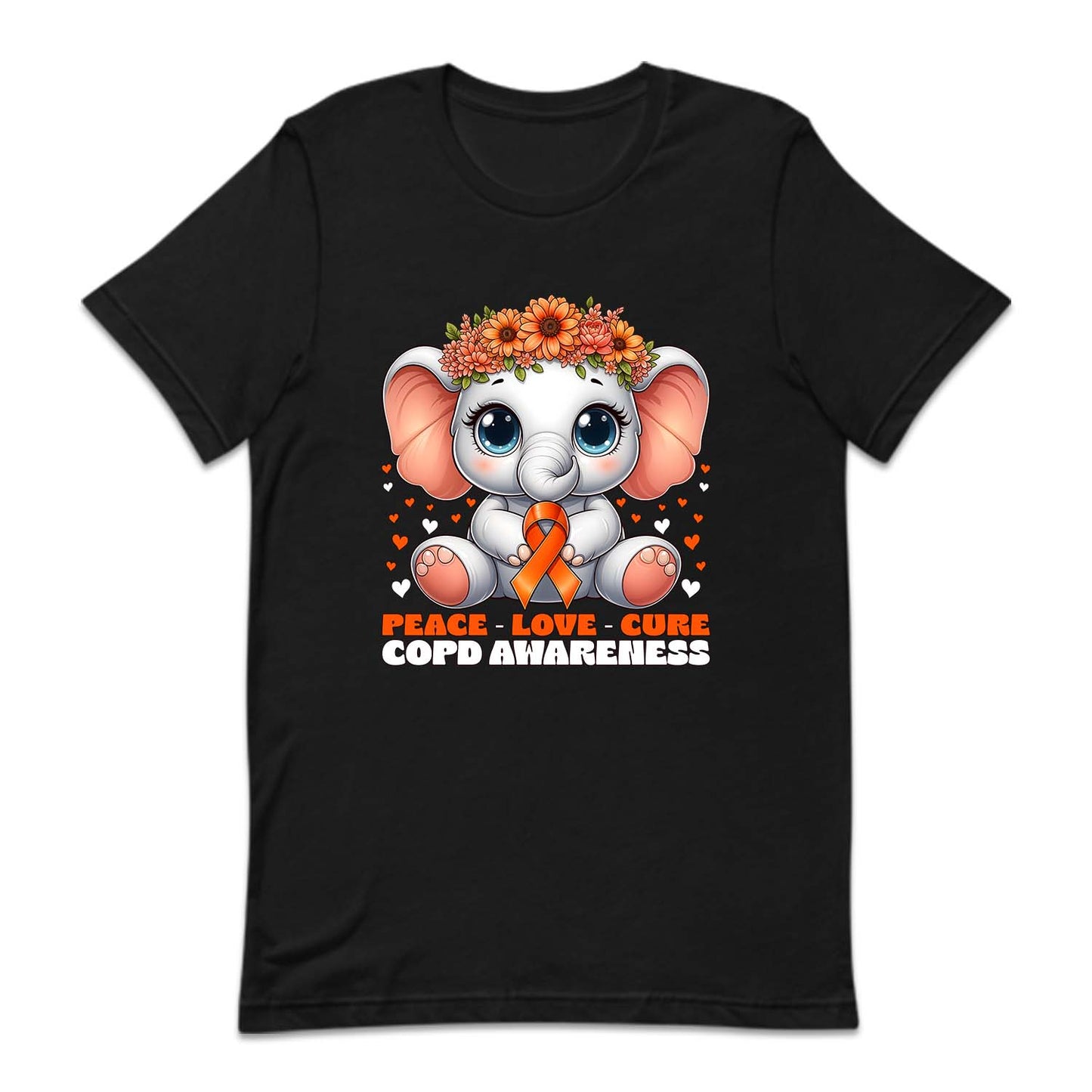 COPD Awareness Peace Love Cure Floral Elephant Lung Health Support | PRODUCT CODE: PCLVCRFLEP