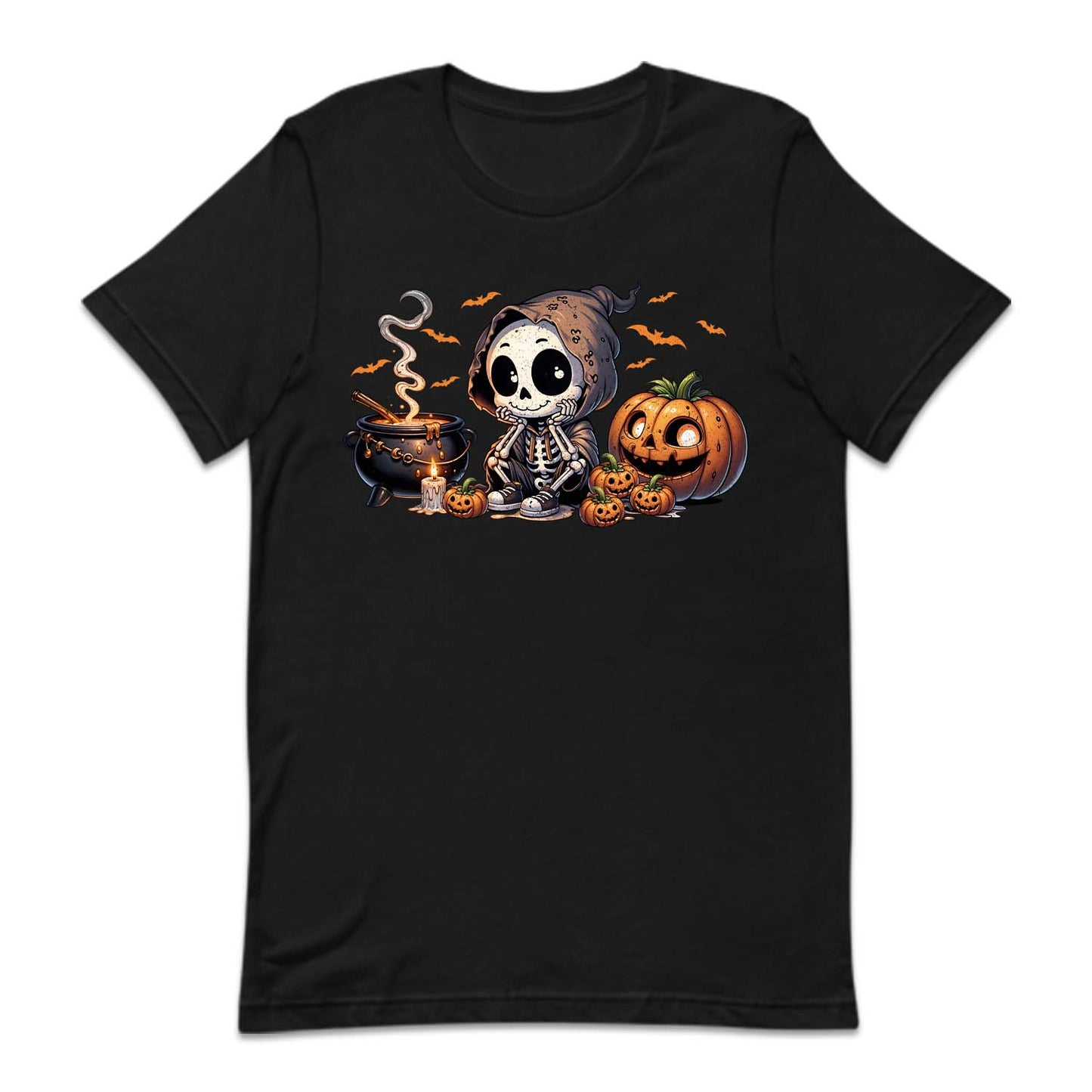 Halloween Cartoon Skeleton Cauldron & Pumpkins Spooky Flying Bats | PRODUCT CODE: HLWCRTOSKL