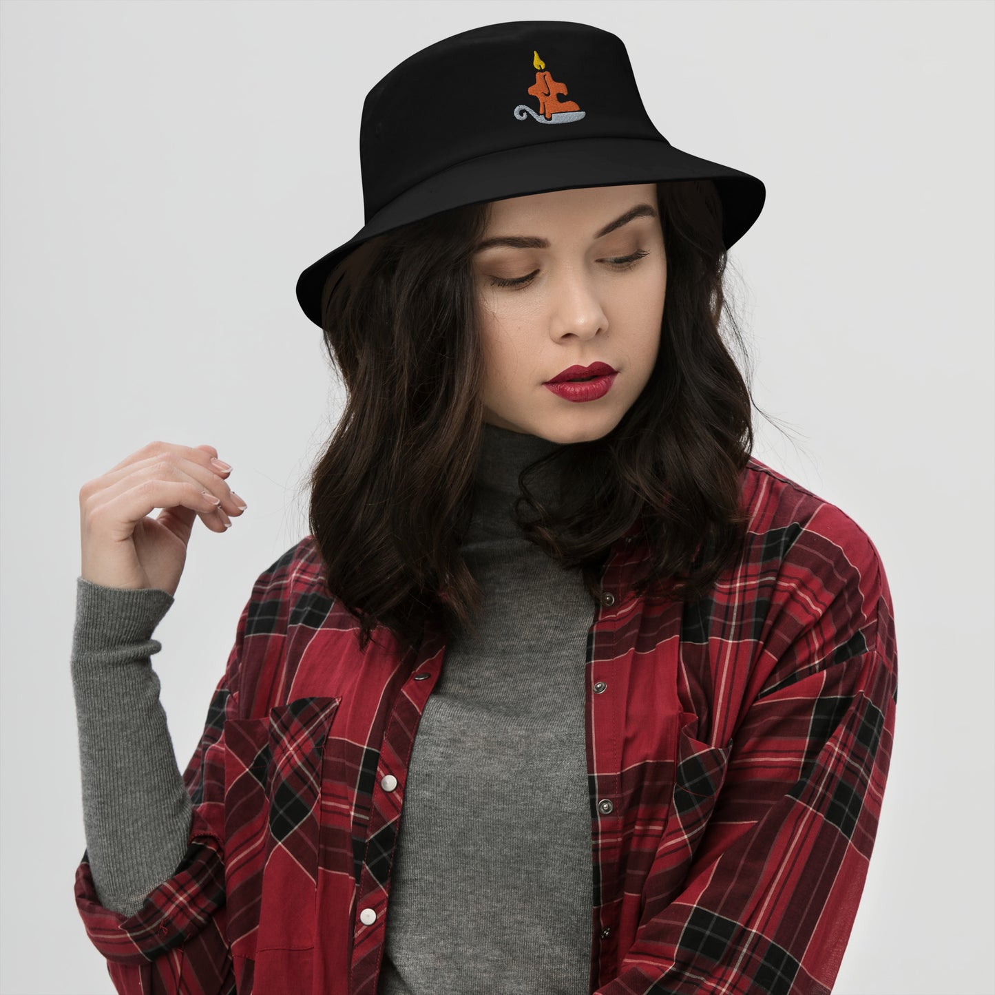 Halloween Candle Bucket Hat, Embroidered Burning Candle Bucket Hat, Handmade Scary Night Unisex Cotton Sun Hat