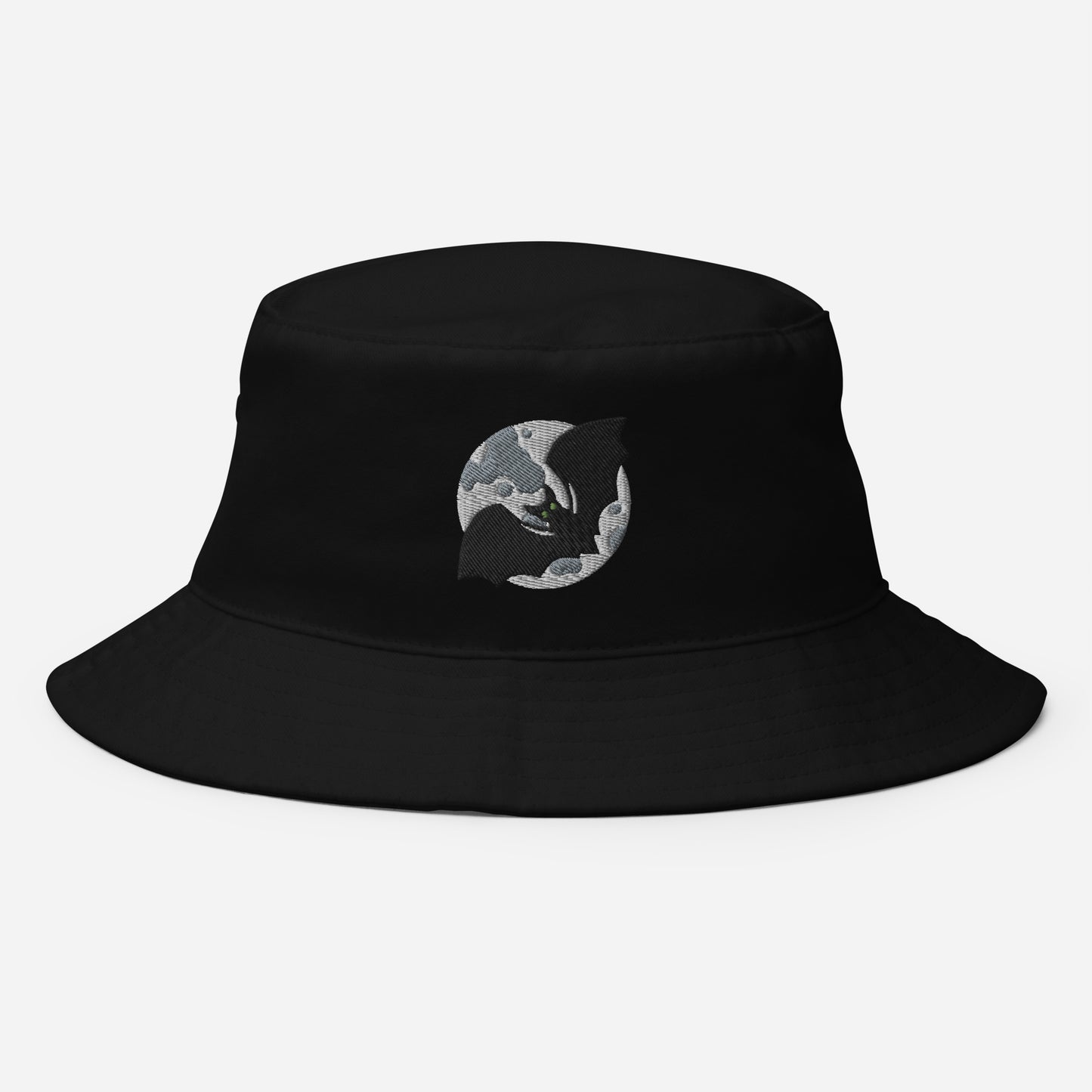 Halloween Bat & Moon Bucket Hat, Embroidered Flying Bat Bucket Hat, Handmade Spooky Season Unisex Cotton Sun Hat