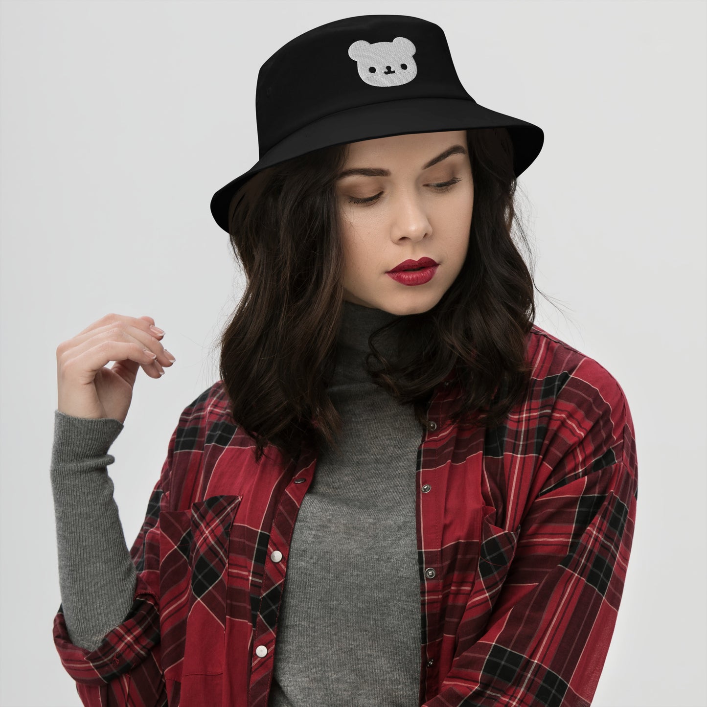 Polar Bear Bucket Hat, Embroidered Wild Animal Bucket Hat, Handmade Cartoon Bear Unisex Cotton Sun Hat