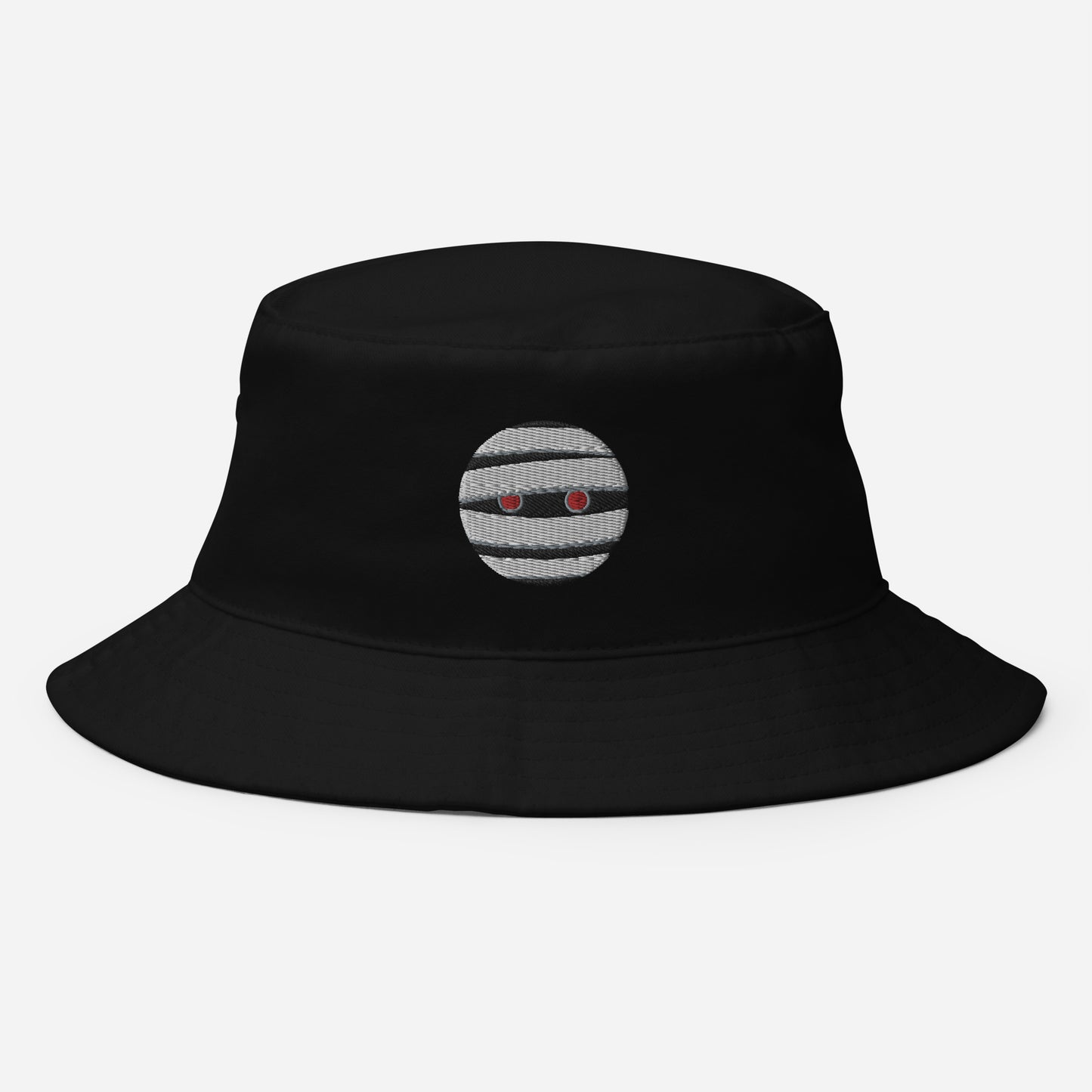 Halloween Mummy Bucket Hat, Embroidered Mummy Face Bucket Hat, Handmade Scary Emoji Unisex Cotton Sun Hat