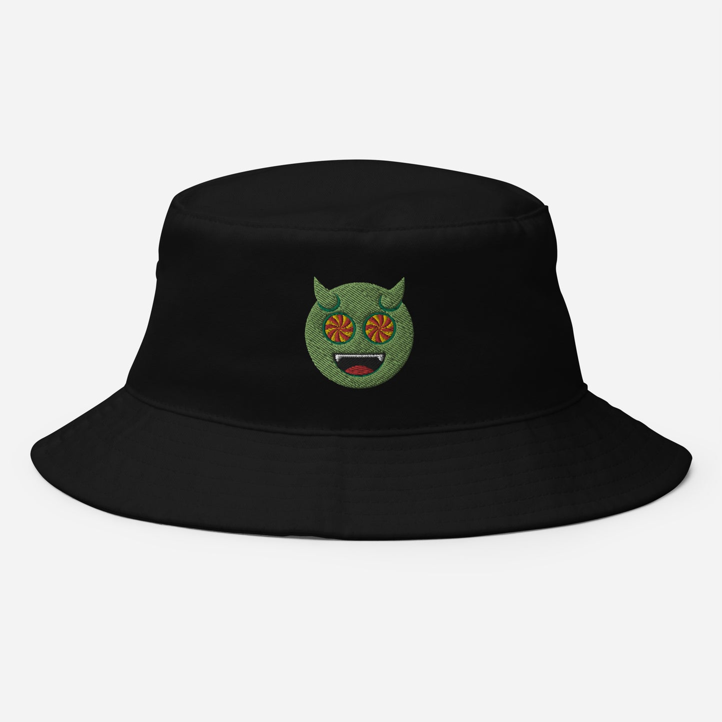 Halloween Green Evil Bucket Hat, Embroidered Evil Mouth Bucket Hat, Handmade Scary Emoji Unisex Cotton Sun Hat