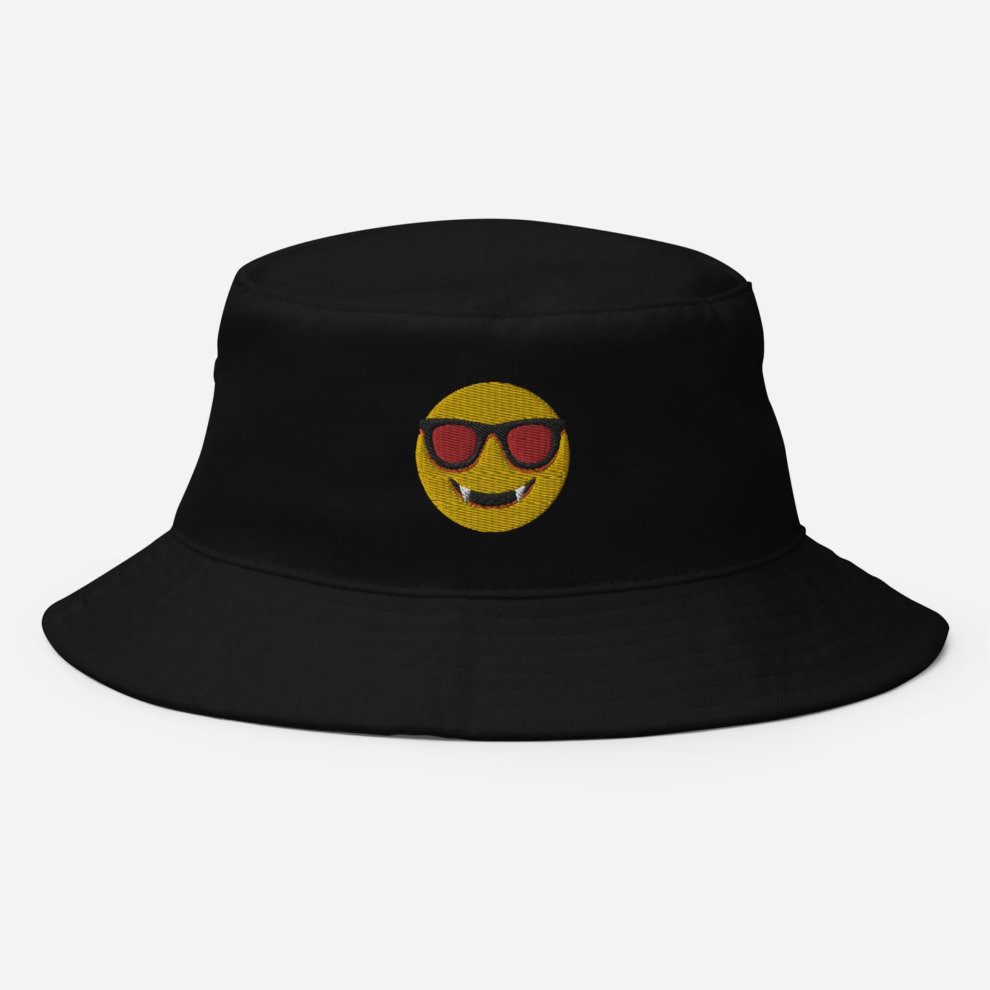 Halloween Dracula Face Bucket Hat, Embroidered Evil Emoticon Bucket Hat, Handmade Scary Smile Emoji Unisex Cotton Sun Hat