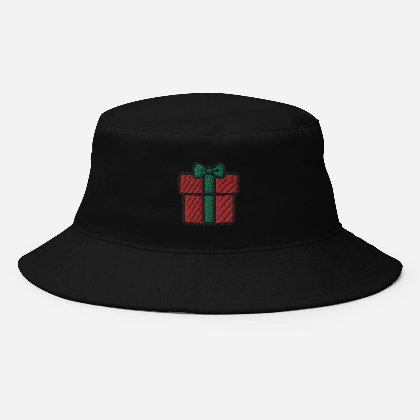 Christmas Gift Box Bucket Hat, Embroidered Christmas Bucket Hat, Handmade Xmas Festive Celebration Unisex Cotton Sun Hat