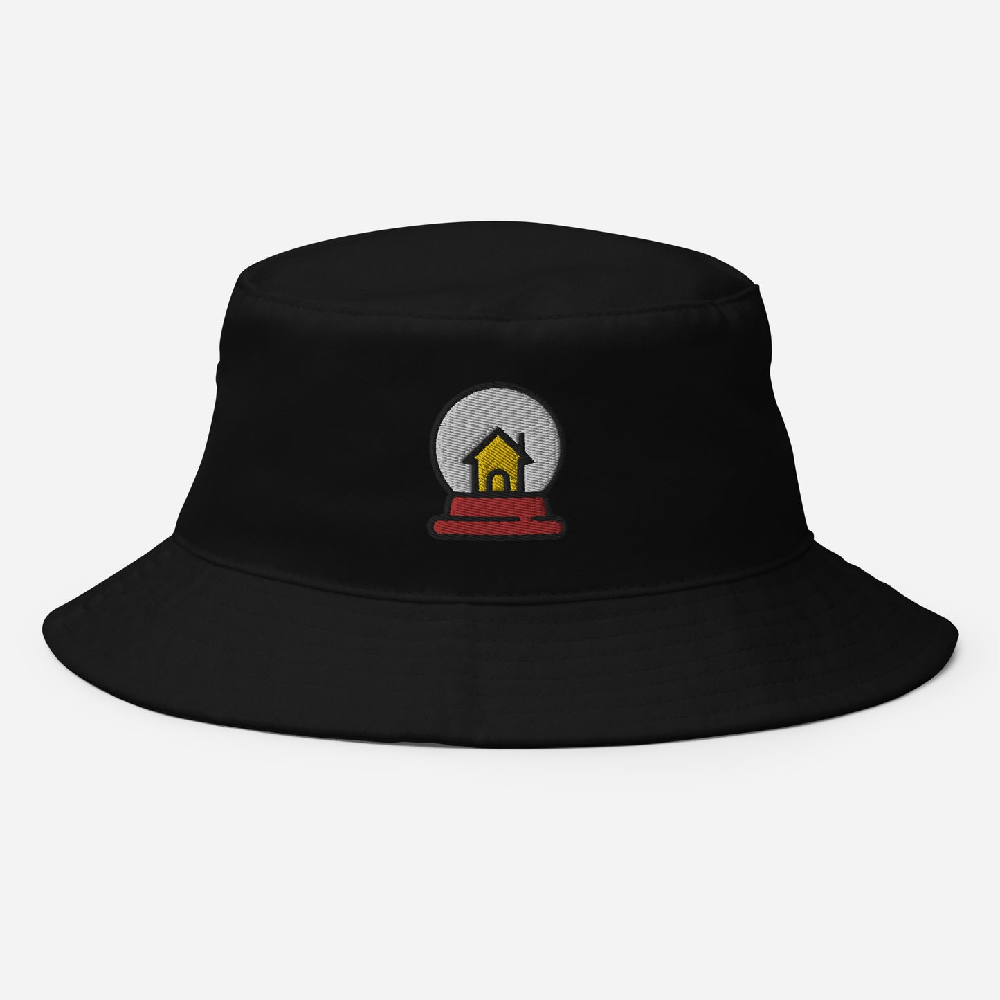 Snow Globe House Bucket Hat, Embroidered Christmas Bucket Hat, Handmade Xmas Festive Unisex Cotton Sun Hat