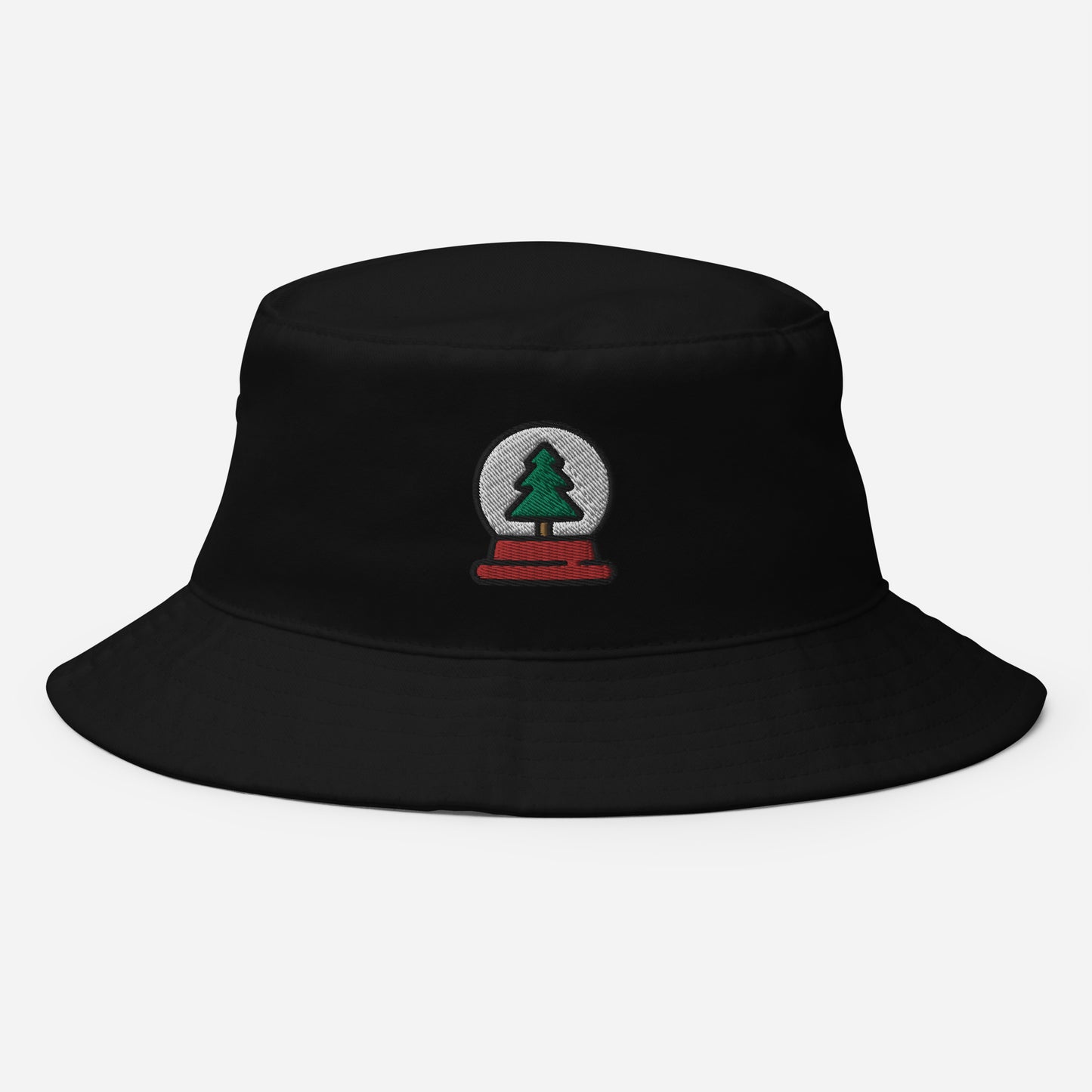 Snow Globe Tree Bucket Hat, Embroidered Christmas Bucket Hat, Handmade Xmas Festive Unisex Cotton Sun Hat