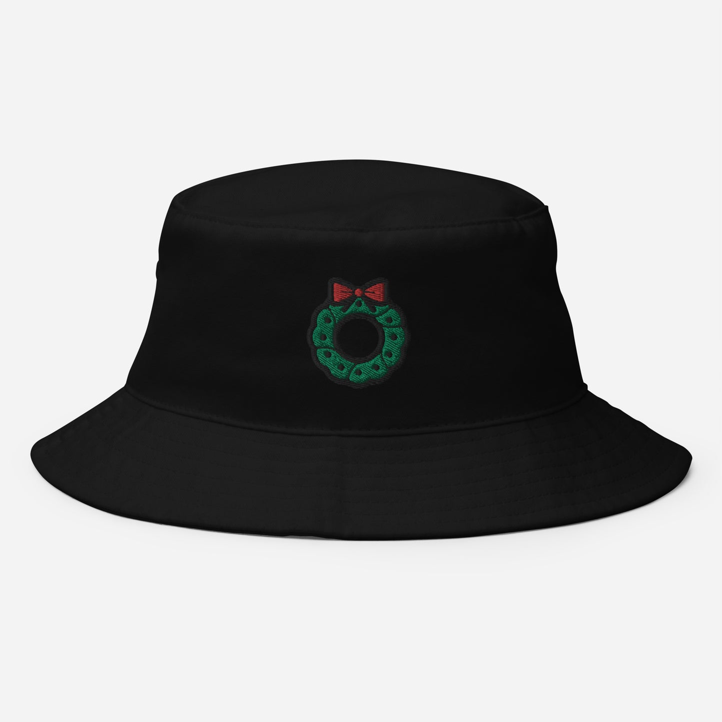 Christmas Wreath Bucket Hat, Embroidered Christmas Decor Bucket Hat, Handmade Xmas Festive Unisex Cotton Sun Hat