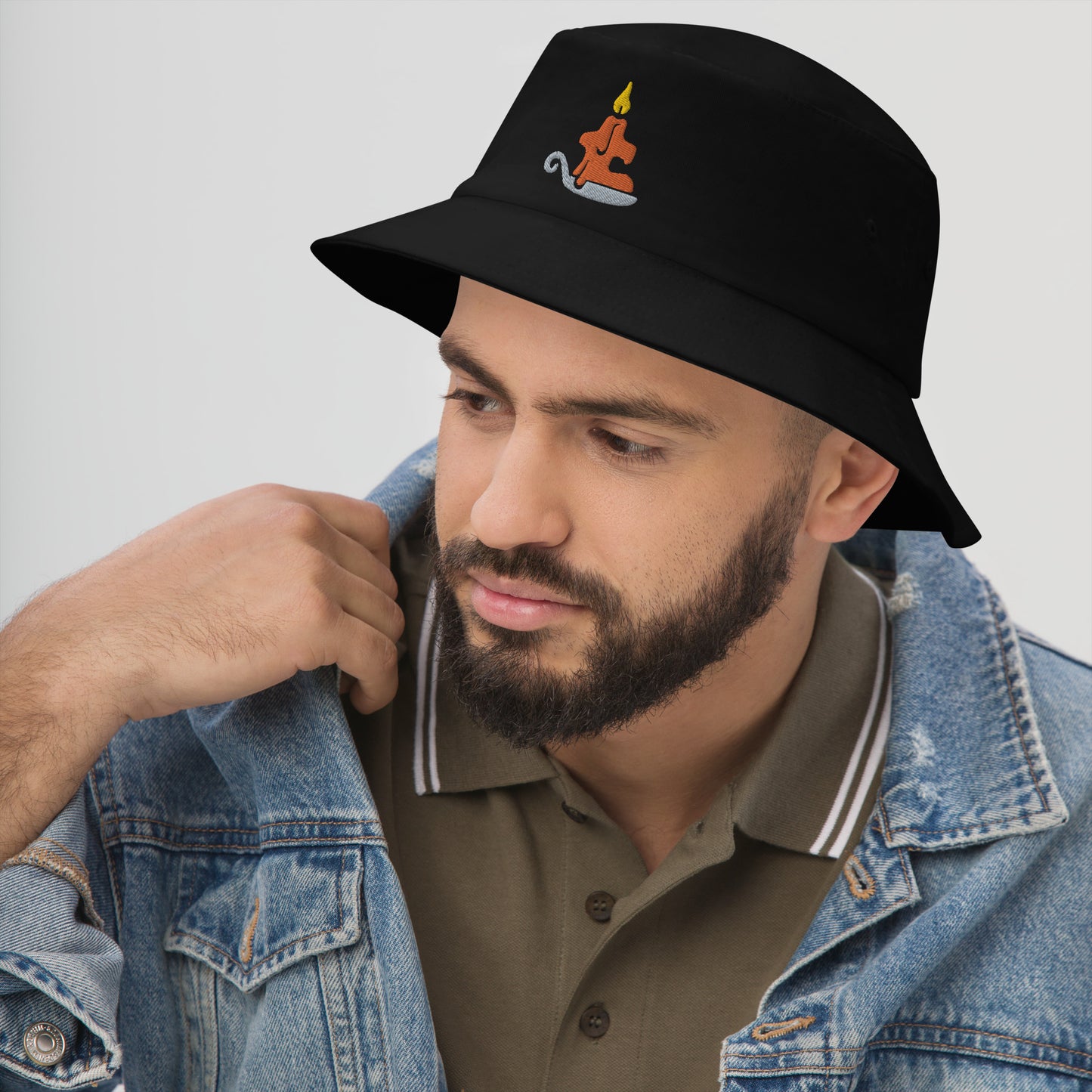 Halloween Candle Bucket Hat, Embroidered Burning Candle Bucket Hat, Handmade Scary Night Unisex Cotton Sun Hat