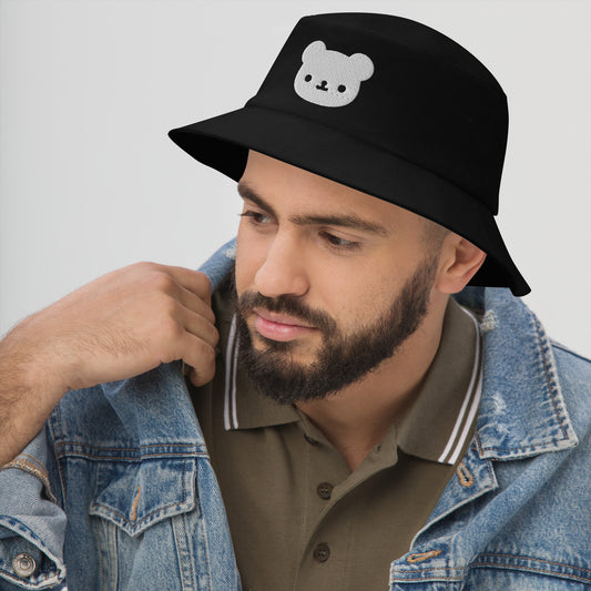 Polar Bear Bucket Hat, Embroidered Wild Animal Bucket Hat, Handmade Cartoon Bear Unisex Cotton Sun Hat