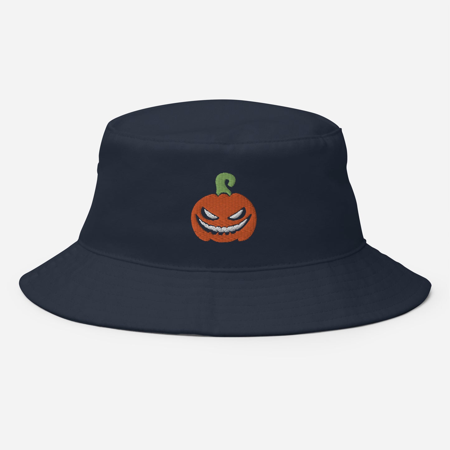 Halloween Pumpkin Bucket Hat, Embroidered Evil Face Pumpkin Bucket Hat, Handmade Horror Scary Unisex Cotton Sun Hat