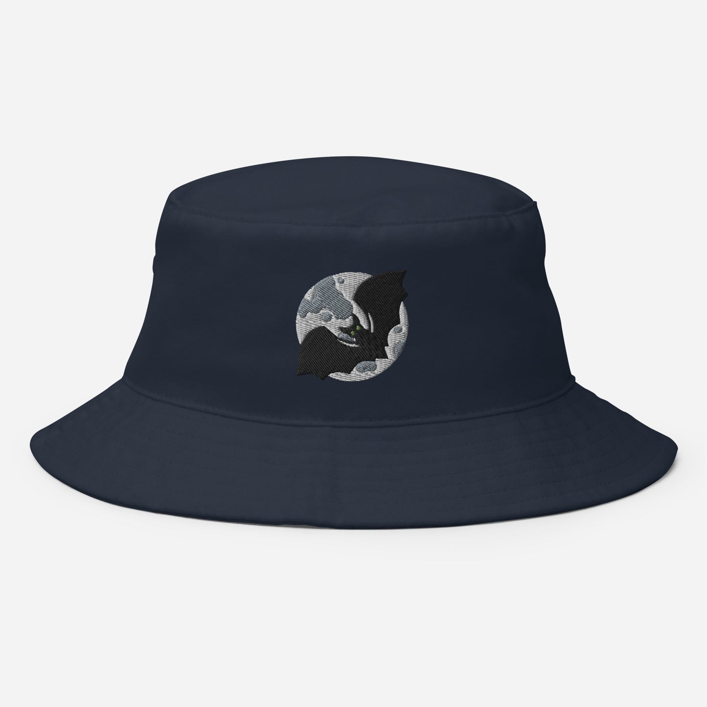 Halloween Bat & Moon Bucket Hat, Embroidered Flying Bat Bucket Hat, Handmade Spooky Season Unisex Cotton Sun Hat