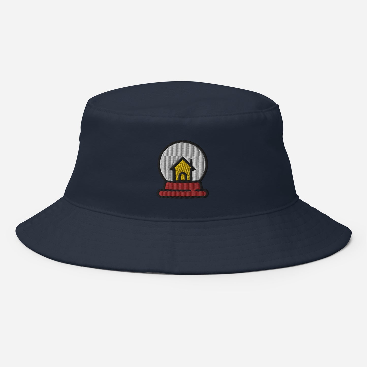 Snow Globe House Bucket Hat, Embroidered Christmas Bucket Hat, Handmade Xmas Festive Unisex Cotton Sun Hat