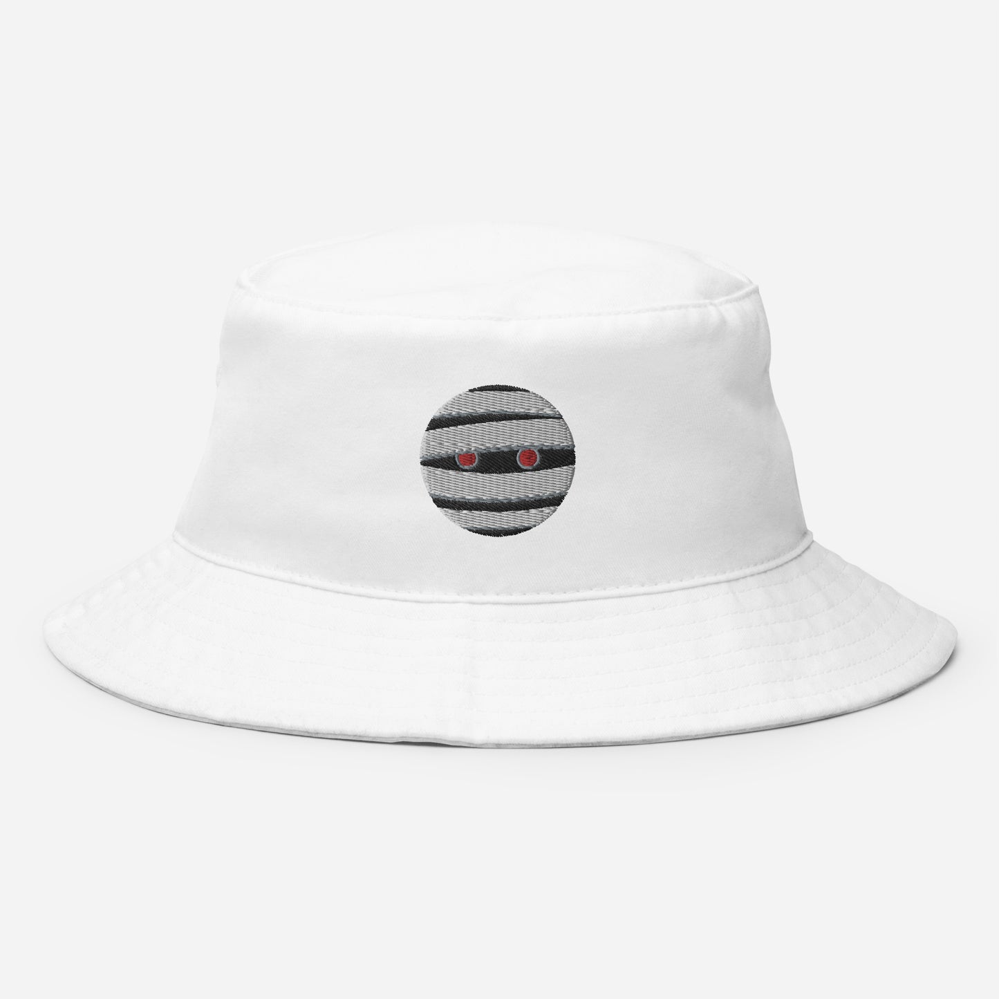 Halloween Mummy Bucket Hat, Embroidered Mummy Face Bucket Hat, Handmade Scary Emoji Unisex Cotton Sun Hat