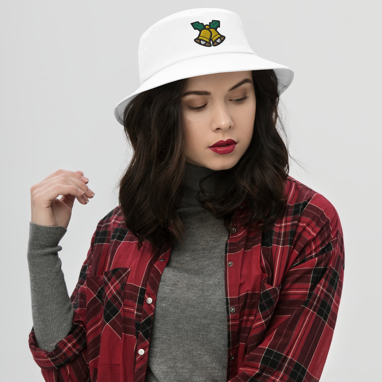 Christmas Bells Bucket Hat, Embroidered Christmas Celebration Bucket Hat, Handmade Xmas Festive Unisex Cotton Sun Hat