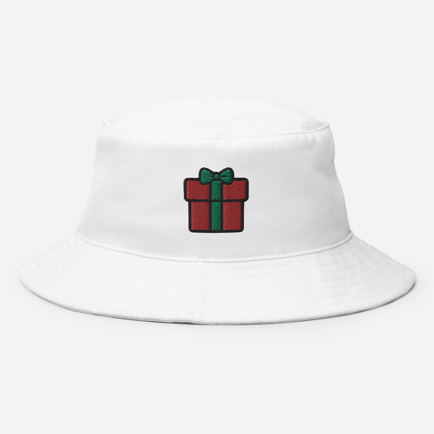 Christmas Gift Box Bucket Hat, Embroidered Christmas Bucket Hat, Handmade Xmas Festive Celebration Unisex Cotton Sun Hat